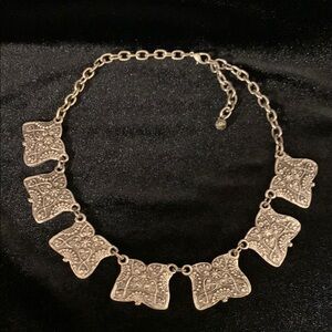 Vintage Silver Toned Ornate Panel Necklace